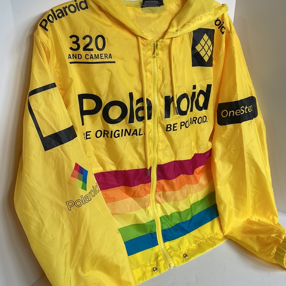 Polaroid rainbow stripe zip front lightweight windbreaker mesh lining large - Picture 3 of 8